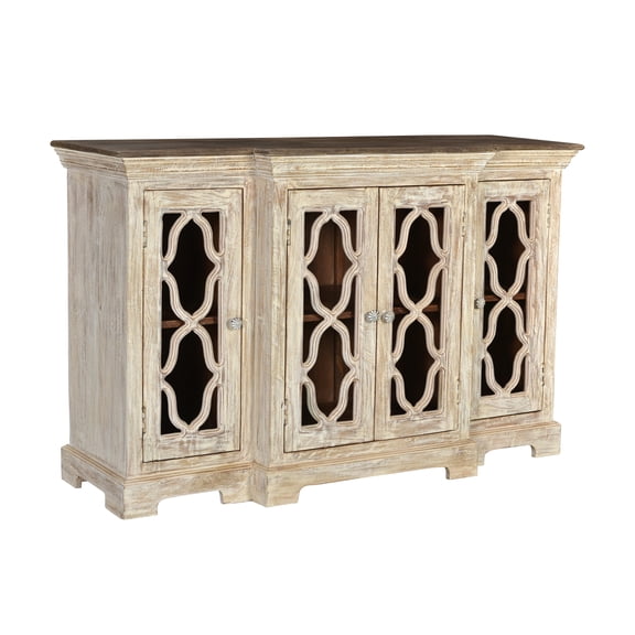 Taran Designs Julia 4-door Carved Solid Wood Sideboard in White