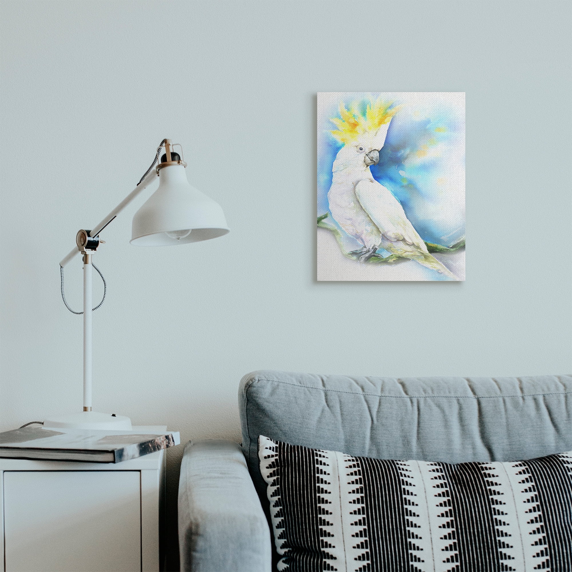 Stupell Industries Cockatoo Bird on Branch Over Vibrant Blue Canvas Wall Art, 16 x 20, Design by George Dyachenko
