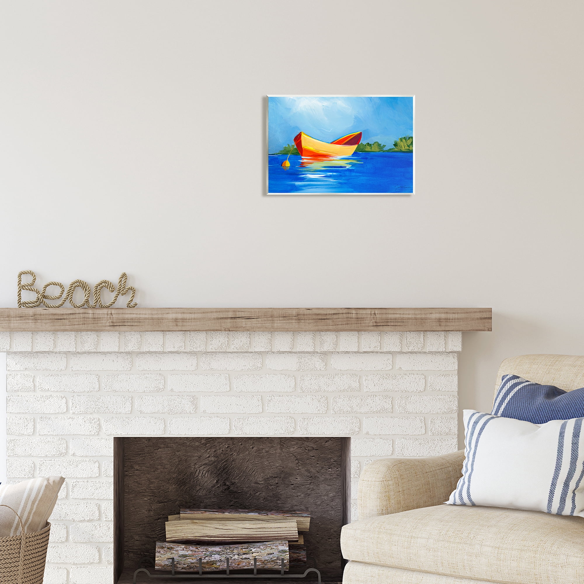 Stupell Industries Modern Boat on Lake Transportation Painting Unframed Art Print Wall Art, 15 x 10
