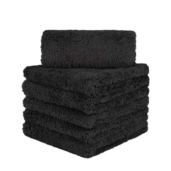 CarCarez Coral Fleece Microfiber Towel, Black, 16x16 Inches, 450GSM, Pack of 6
