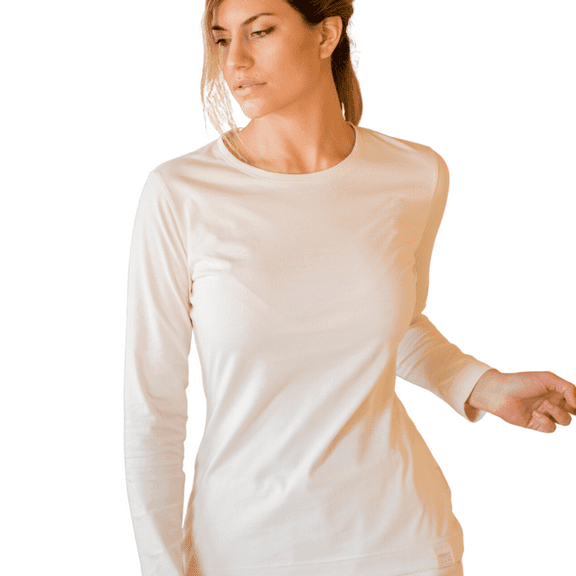 Womens 100% Pure Natural Organic Cotton Long Sleeve Crew Neck Shirt Chemical Free Undyed Medium