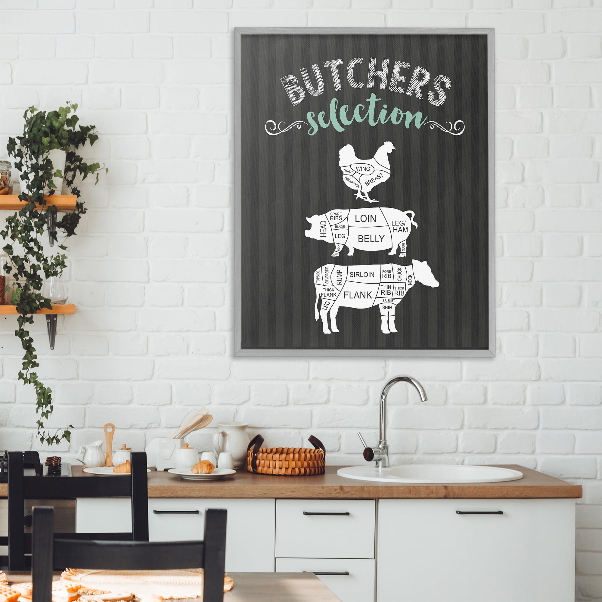 Butchers Selection Animal Sections Gray Framed Giclee Art, design by Lettered and Lined