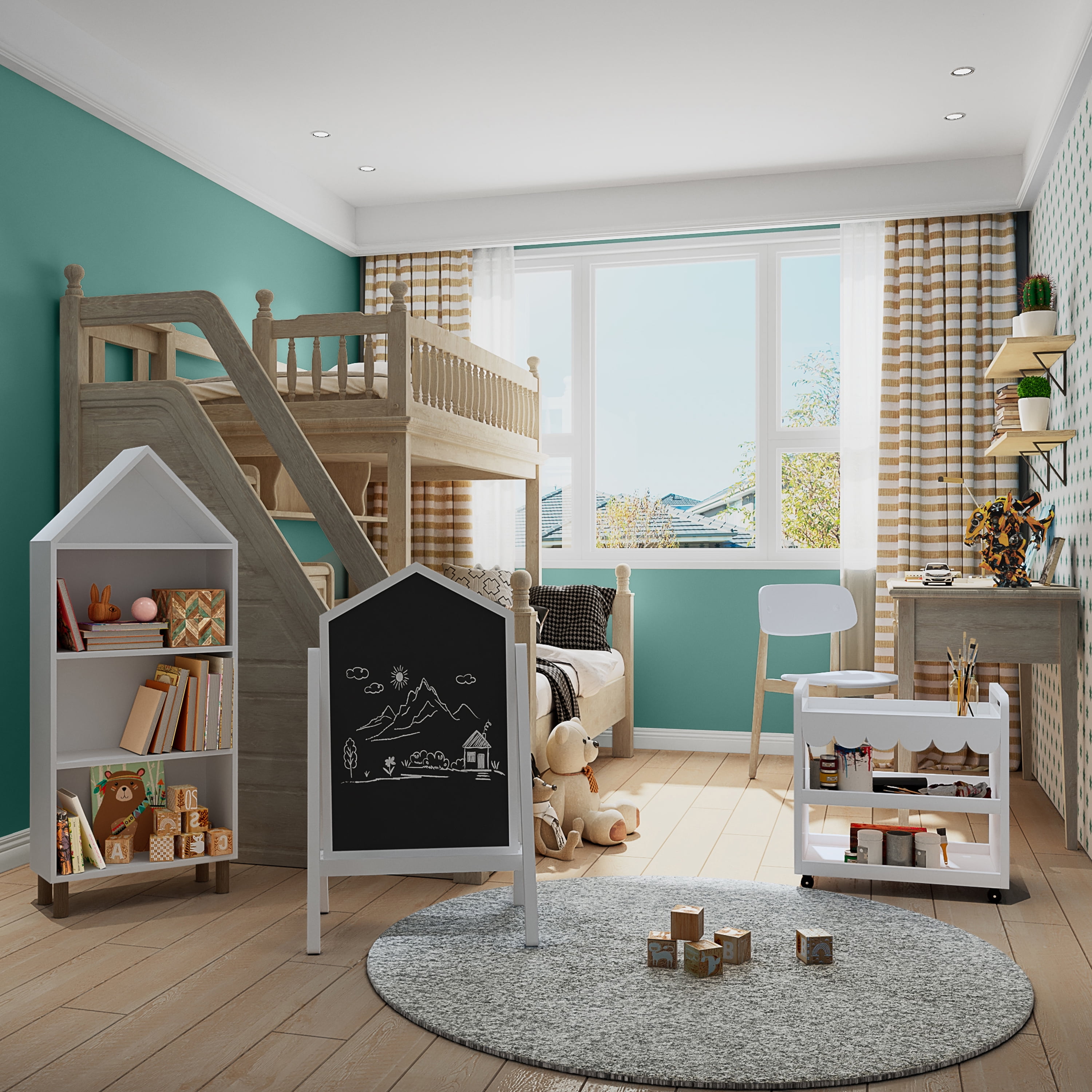House of Happy Scallop Art Cart , White for Kids Classroom, Kids Playroom or Kids Bedroom