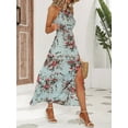 thumbnail image 3 of Women Halter Neck Printing Split Long Dresses Summer Sleeveless Boho A Line Dress Blue M, 3 of 7