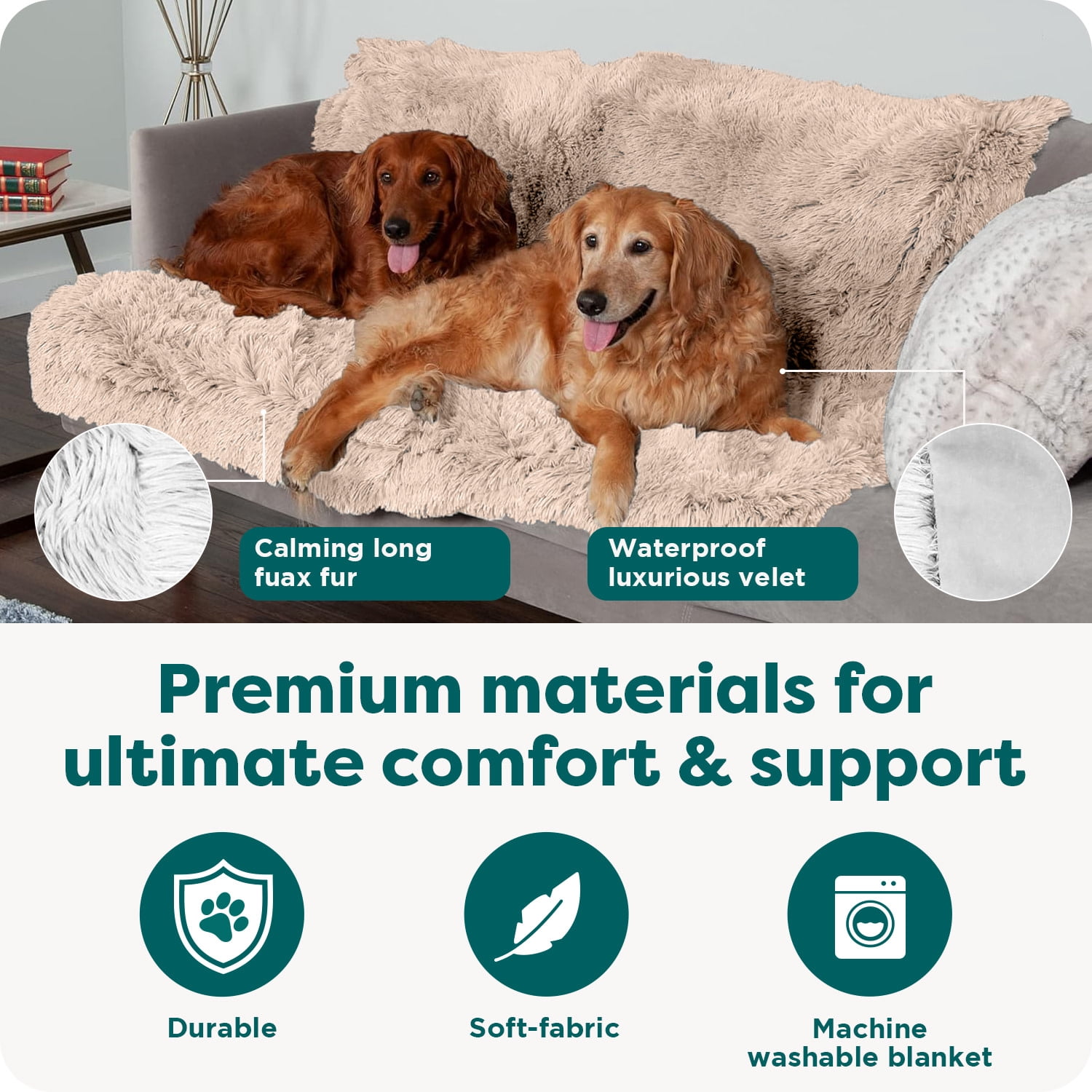 FurHaven Waterproof Throw Blanket for Dogs & Indoor Cats, Washable - Shaggy Plush Calming Long Faux Fur & Velvet Dog Blanket - Taupe, Large