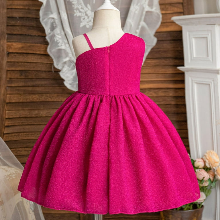 open lace back dress Hot Pink Prom Puff Sleeve Midi Party Dresses Wed Dress Formal Gown – jkprom