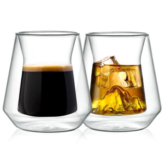 NutriChef Double Wall Insulated Glasses 2pcs 8oz High Borosilicate Glass Sweat Free Clear Mugs