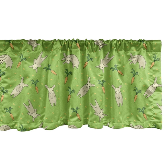 Ambesonne Bunny Window Valance, Pattern with Rabbits Carrots, 54" X 12", Lime Green Multicolor