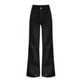 thumbnail image 2 of BKQCNKM Womens Jeans Women'S Casual High Waisted Button Long Solid Color Elongated Straight Leg Wide Leg Jeans Wide Leg Pants For Women Women'S Pants Black M, 2 of 7