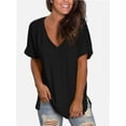 thumbnail image 3 of Womens Summer Tops Short Sleeve Casual Shirts Floral Tee Trendy Basics V Neck Plain Tshirt, 3 of 5