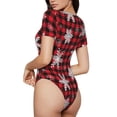 thumbnail image 4 of Uemuo Snowflakes On A Buffalo Plaid Pattern Women's One Piece Short Sleeve Swimsuit Rash Guard Surfing Modest Quick-drying Swimsuit Beach Essentials-Small, 4 of 9