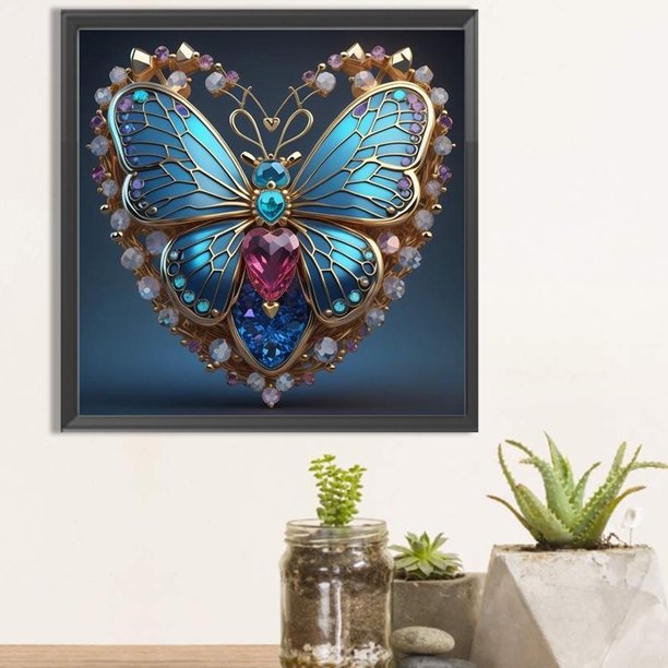 5D DIY taladro redondo completo parcial AB diamante pintura mariposa azul amor 45x45cm JShteea El nuevo