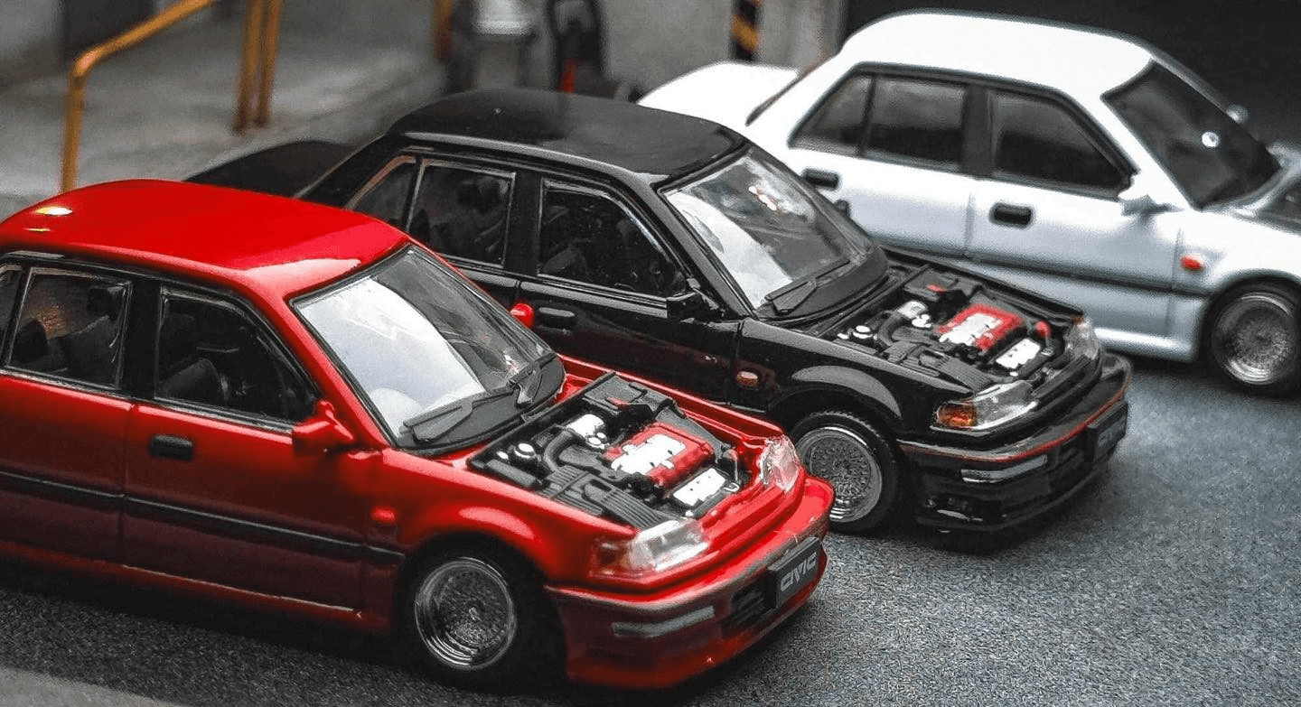BM Creations 1/64 Honda Civic EF2 1991 LHD Red Diecast Model Car w/ Accessories 64B0401