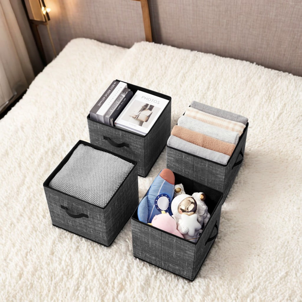 13" Storage Cube Bin 6 Foldable Fabric Storage Bin with Double Handles for Living Room Bedroom Office Black
