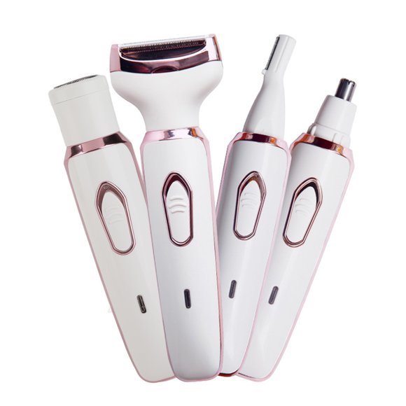 Recortadora de pelo eléctrica 4 en 1 para mujer, cuchillas de acero inoxidable, cabezales lavables, cortadora de pelo corporal, color blanco