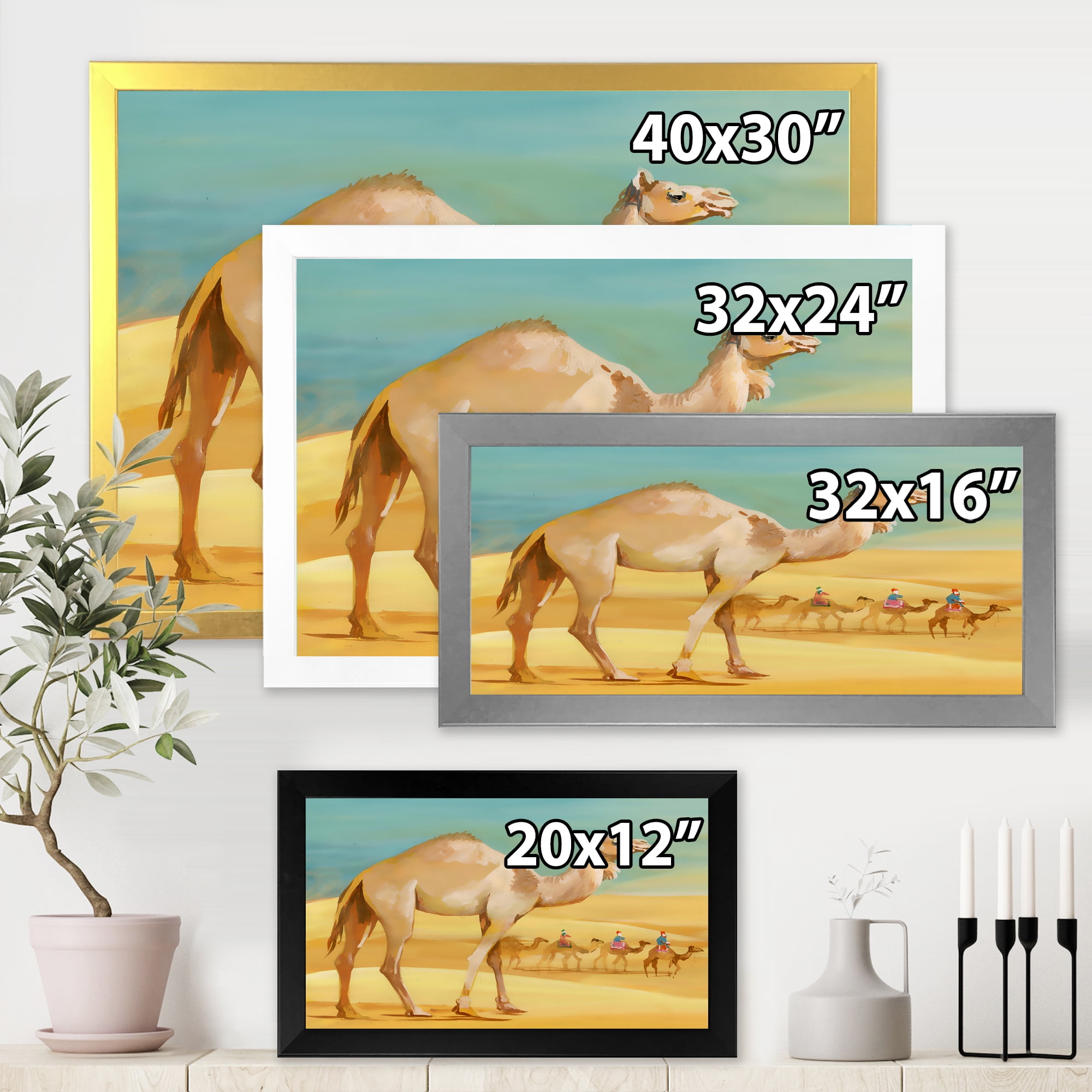 Designart 'Camels In Wild Desert I' Farmhouse Framed Art Print