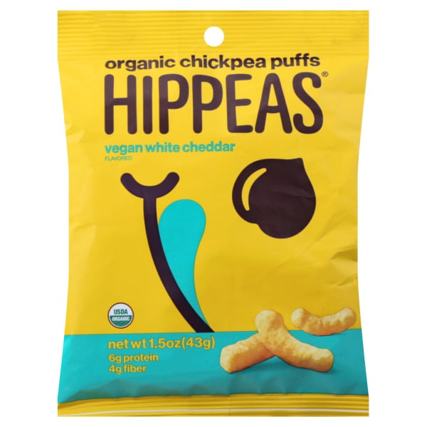 Photo 1 of 10 pack HIPPEAS Organic Vegan White Cheddar Cheezy Chickpea Snacks, 1.5 Oz Bag// best by 8/15/21