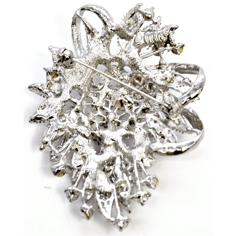 Belagio Rhinestone Metal Brooch, Cascade Design, Silver , 1