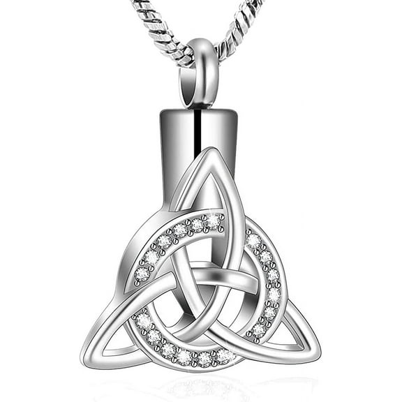 Cremation Jewelry Celtic Knot Urn Necklace for Ashes Stainless Steel Triangle Vintage Crystal Circle Pendant Necklace Urn Jewelry for Human/Pet Ashes