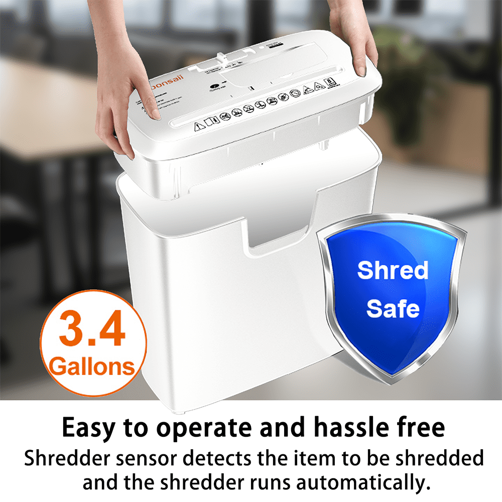 Bonsaii Home Office Shredder, 8-Sheet Strip-Cut, Shreds CDs/Credit Cards, Features Overheat Protection, 3.4-Gallon Bin, White