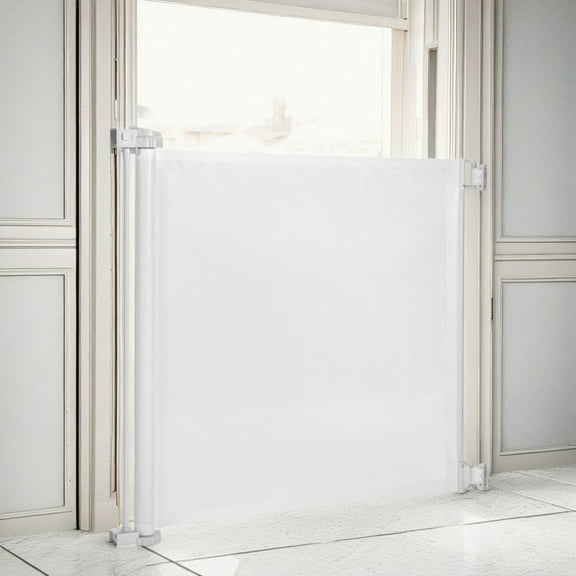 Demi Bonn Extends up to 55" Wide Mesh Dog Gate for The House, Retractable Baby Gates for Stairs, 34" Tall Child Gates for Doorways, Pet Door Indoor, White