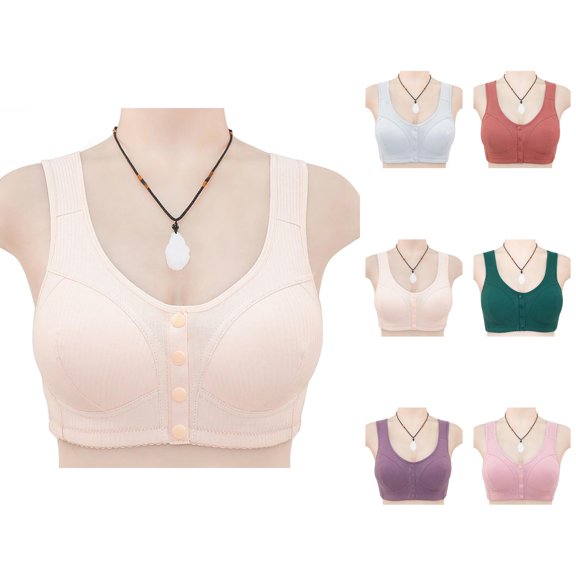 Front Closure Bras for Older Women Comfortable Lightweight Ribbed Plus Size Wireless Bralettes Everyday Bra