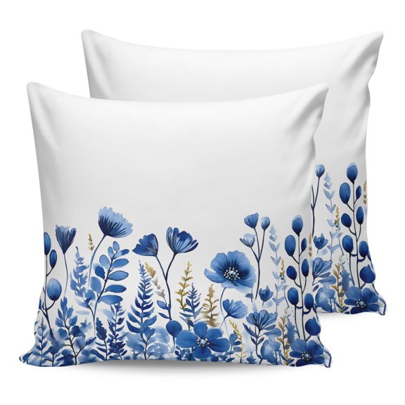 Waterproof Outdoor Throw Pillows with Inserts 16"x16" Set of 2, Blue Poppy Soft Decorative Pillowcases for Couch Bedroom, Botanical Flowers Spring Garden Pillow Covers for Sofa Living Room