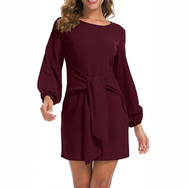 Vestido De Cóctel, Manga Larga Linterna Vestido Corto Cómodo Poliéster Elegante Para Citas
