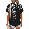 thumbnail image 5 of Womens Tops Short Sleeve Summer Printing Flax Plaid Flared Hem Button-Up Shirt Black XXL, 5 of 6