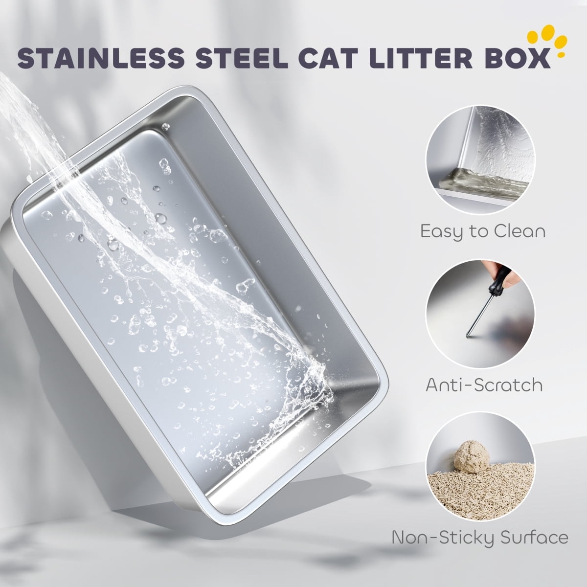 23.7" Fully Enclosed Stainless Steel Cat Litter Box - XL Spacious, Odor Control & Scratch Resistant, Easy-Clean Flip-Top for Cats Up to 15 lbs (23.7"Lx15.8"Wx17"H)