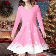 thumbnail image 2 of GBSYEWXS Christmas Dress For Girls Child Soft Long Sleeve Crew Neck A-Line Outdoor Snowflake Print Pink Dresses Size 10-13 T, 2 of 5