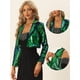 thumbnail image 2 of Blazer con Parte Delantera Abierta para Mujer con Solapa con Muescas, Manga Larga, Chaqueta de Lentejuelas Brillantes Verde L, 2 of 6