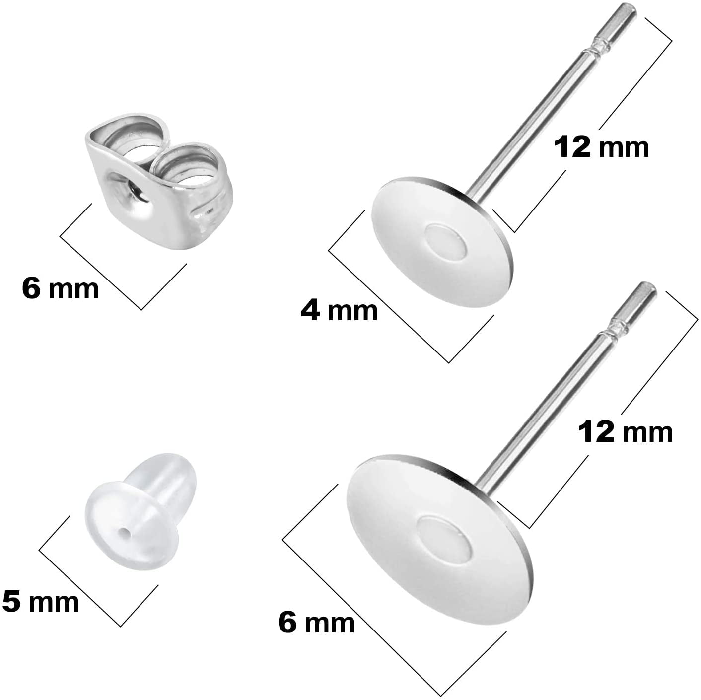 300pcs 10mm Flat Back Earring Studs Flat Pad Earring Posts-flat Post Earrings  Nickel Free Stud Earrings Hypoallergenic Earring Studs 