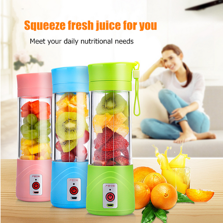 380ml USB Mini Vegetable Juice Fruit Extractor Portable Handheld Juicer Smoothie Maker Blender Electric Rechargeable Mixer Cup for Outdoor Sporting Camping DIY