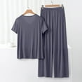 thumbnail image 3 of Womens Cotton Pajama Sets, 2 Pieces PJ Sets with Pockets Soft Knit Short Sleeve Wide Leg Pants Sleepwear Loungewear Outfits (Grey,L), 3 of 7