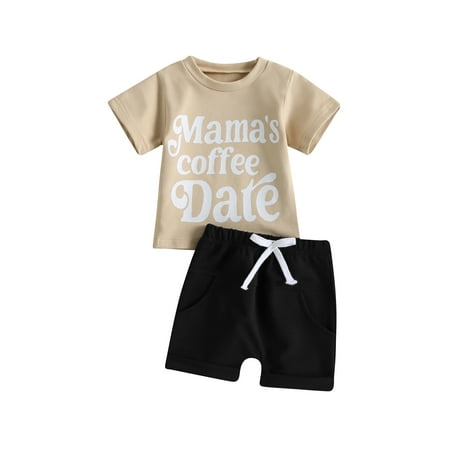 

JYYYBF Infant Baby Boy Clothes Letter Short Sleeve T Shirt Top Boys Shorts with Pocket Cute Summer Outfit 2Pcs Set Khaki 12-18 Months