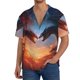 thumbnail image 1 of Balery Red And Blue Fire Cloud Dragon Camisa Casual de Manga Corta con Botones para Hombre, Texturizada, Estilo Cubano, para Playa, Verano-Large, 1 of 5