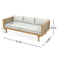 thumbnail image 3 of GDF Studio Boho Outdoor Patio Chat Set, 3 Seater Lounge Chair with Round Coffee Table, Solid Wood Frame, Ratten Armrests, Light Teak+Light Grey+Brown, 3 of 24