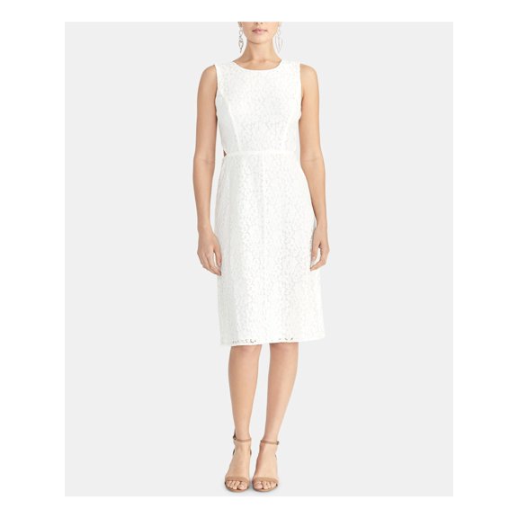 RACHEL ROY Womens White Sleeveless Jewel Neck Midi Sheath Formal Dress Size: 2
