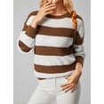 thumbnail image 4 of Franhais Women Fashion Wild Sweater Contrast Color Stripe Round Neck Long Sleeve Knitted Pullovers Autumn Winter Loose Casual Tops, 4 of 9