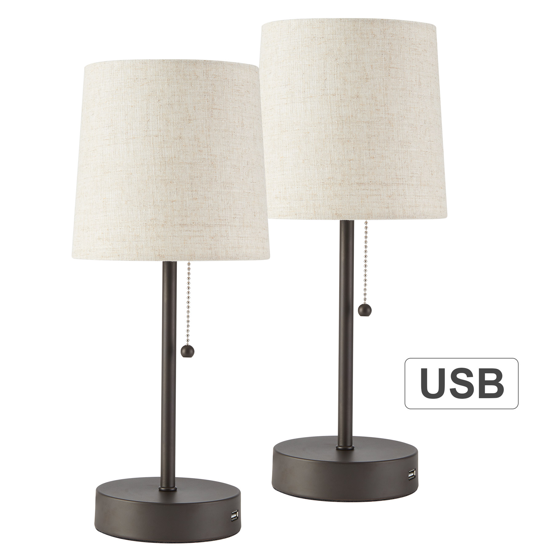 2PCS Traditional Bedside Lamps with 2A USB Port, Minimalist Matching