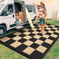 thumbnail image 3 of EastVita 9 x 18 ft(actual size) Plastic Black Dark Brown Rectangular Beach Front Porches Patio Picnic RV Camping Garage Grid Modern Area Rug, 3 of 10