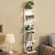 Fairy 5-Tier White Vertical Floating Shelves with LED Accent Light, Wall Mounted Storage Organizer for Small Spaces
