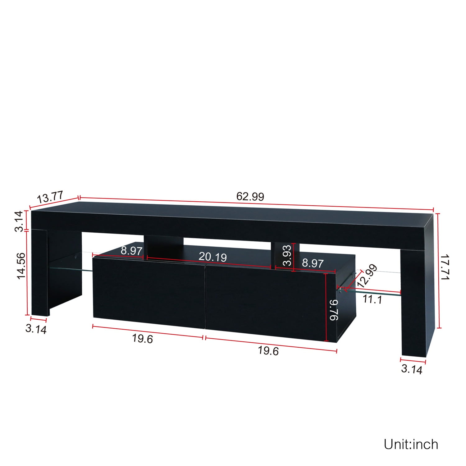 Kadyn TV Console, Modern TV Stand with 20 Colors LED and Remote Control Lights, MDF Entertainment Center TV Console for TVs up to 70", Black