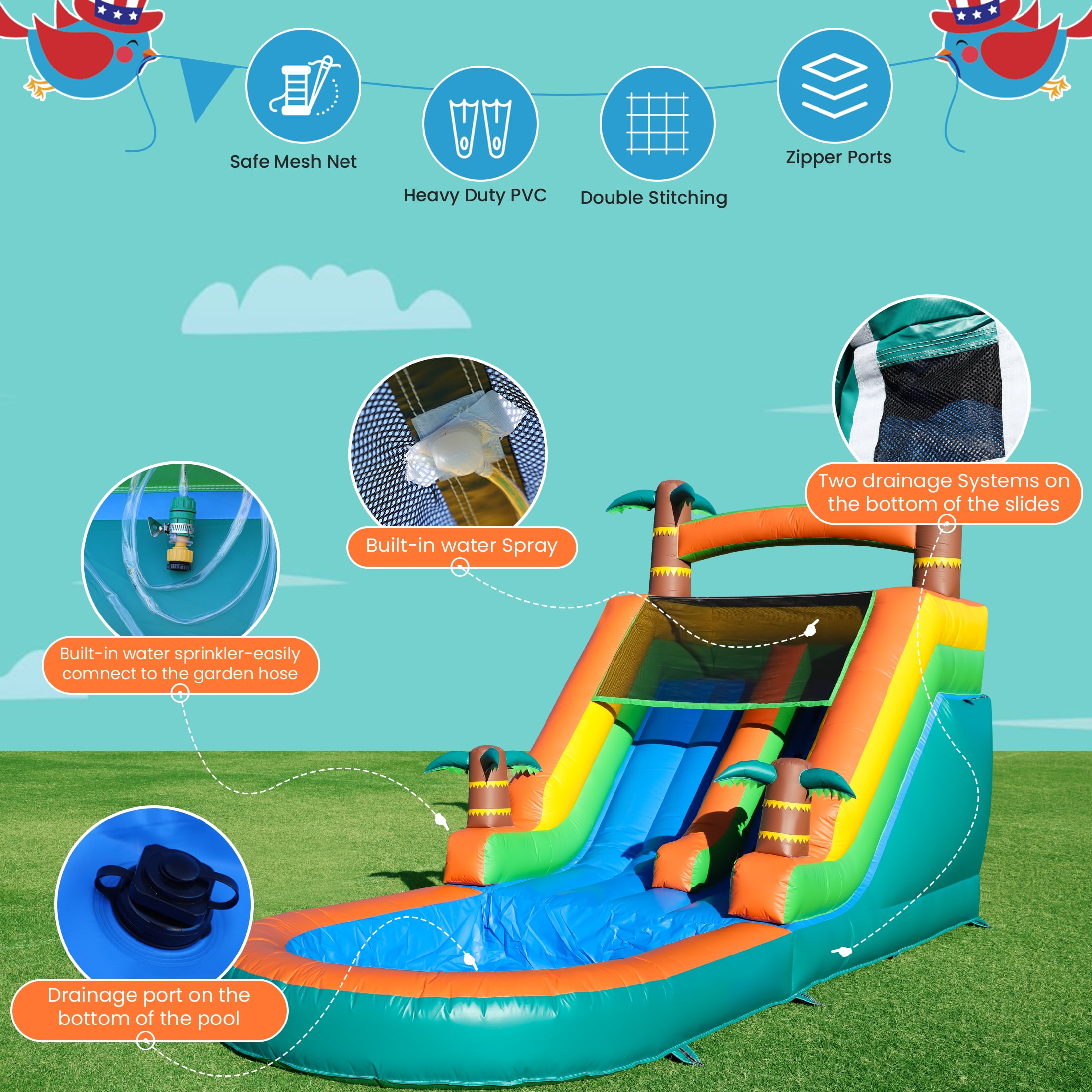 Relunch 21FT(L) Commercial Water Slide for Adults Kids, Heavy Duty PVC Inflatable Water Slide Backyard with Blower, 21x9x12FT
