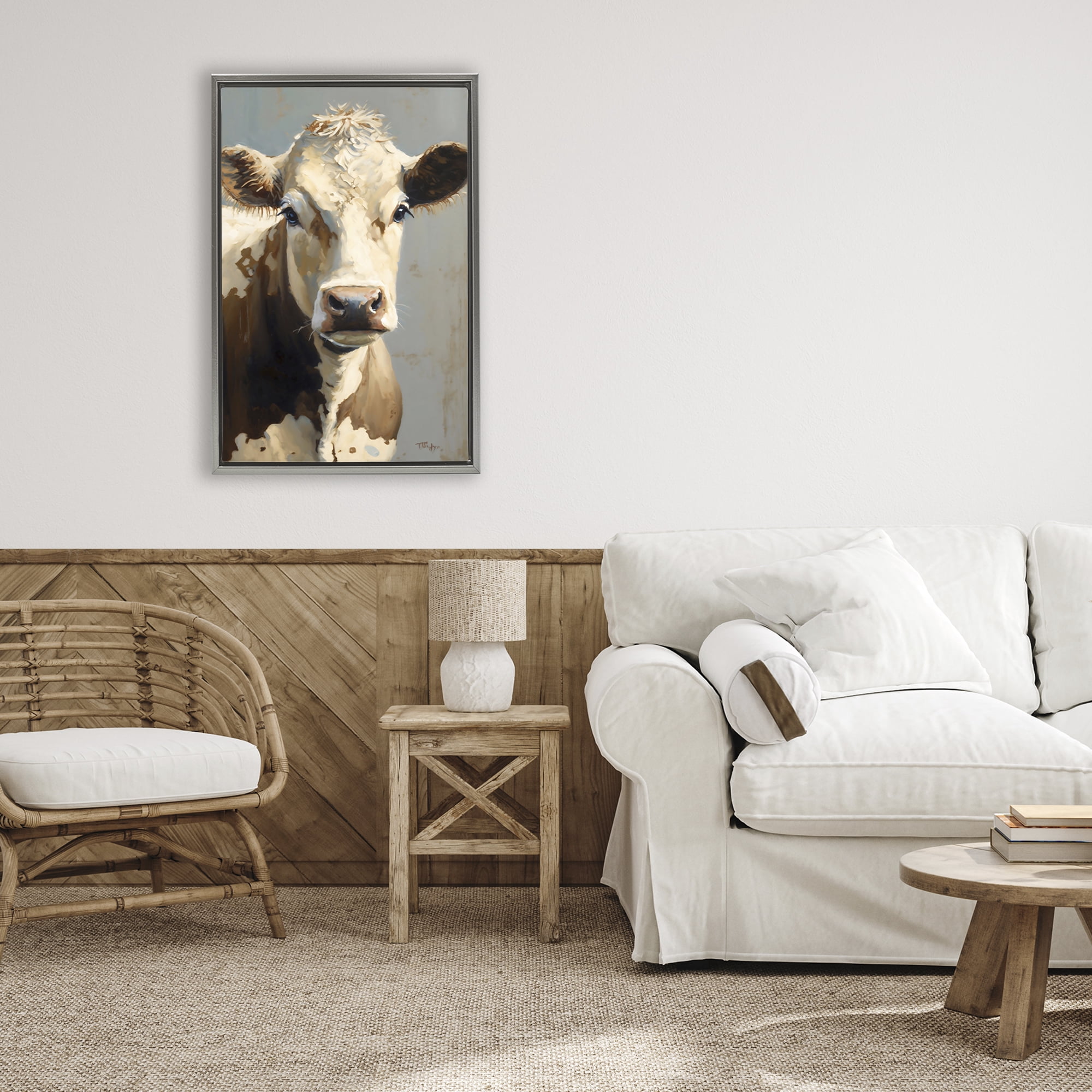 Stupell Industries Farmhouse Cow with Gentle Gaze Gray Framed Floater Canvas Wall Art, design by Creative Studio