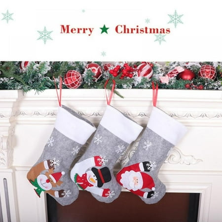 

1Pc Christmas Stockings Kit with LED Light 3D Glowing Holders Night Santa Rudolph Ornament Knitted Decoration Woollen Gift Bags for Kids Party Accessory Celebrations Gray