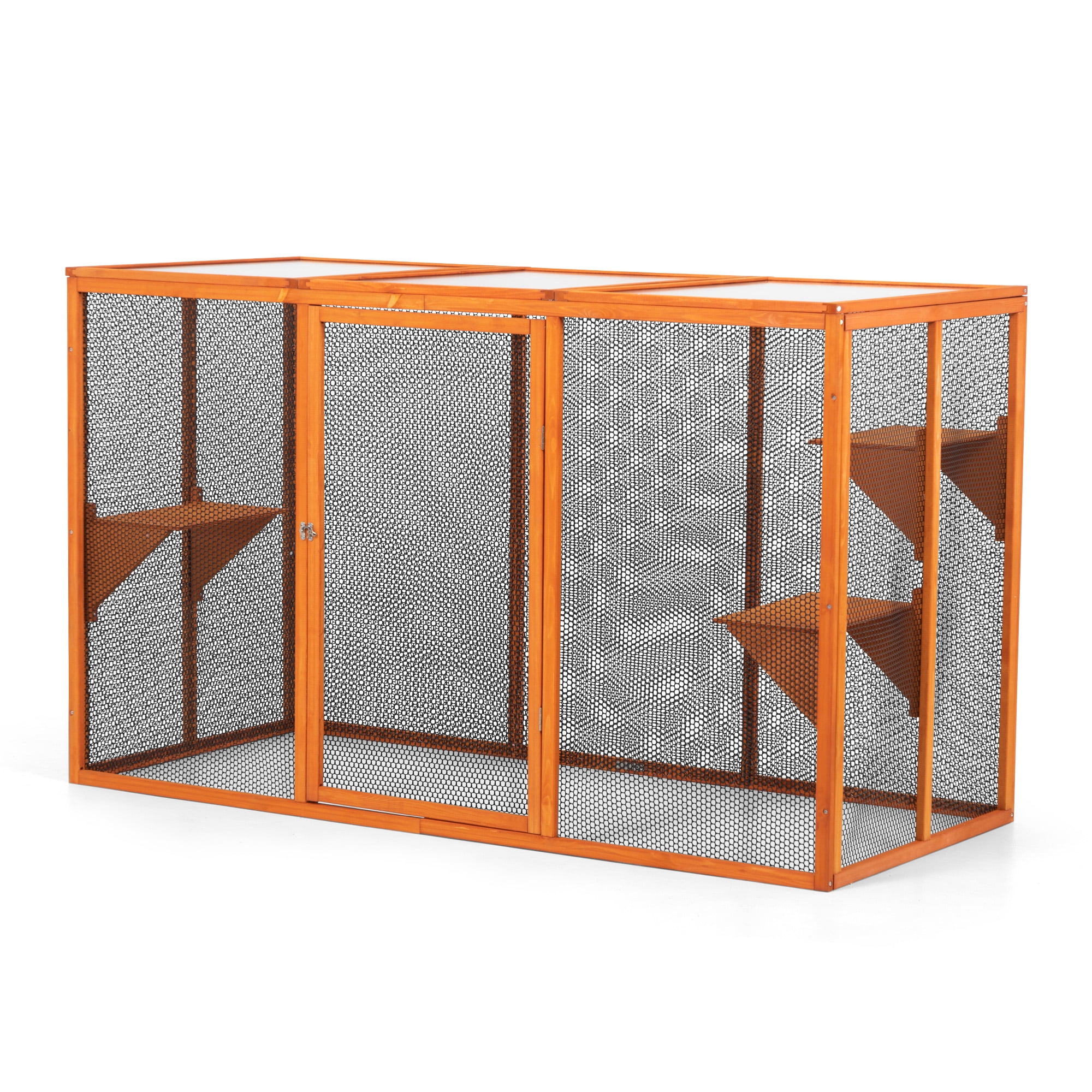 Spaco Outdoor/Indoor Cat Enclosure, Detachable Design, 3 Jumping Platforms, Waterproof Roof, Orange Color