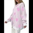 thumbnail image 2 of Suéter con Estampado de Corazón para Mujer, Sudadera de Punto de Larga con Gráfico de Amor, Camiseta Extragrande Rosa XL, 2 of 6