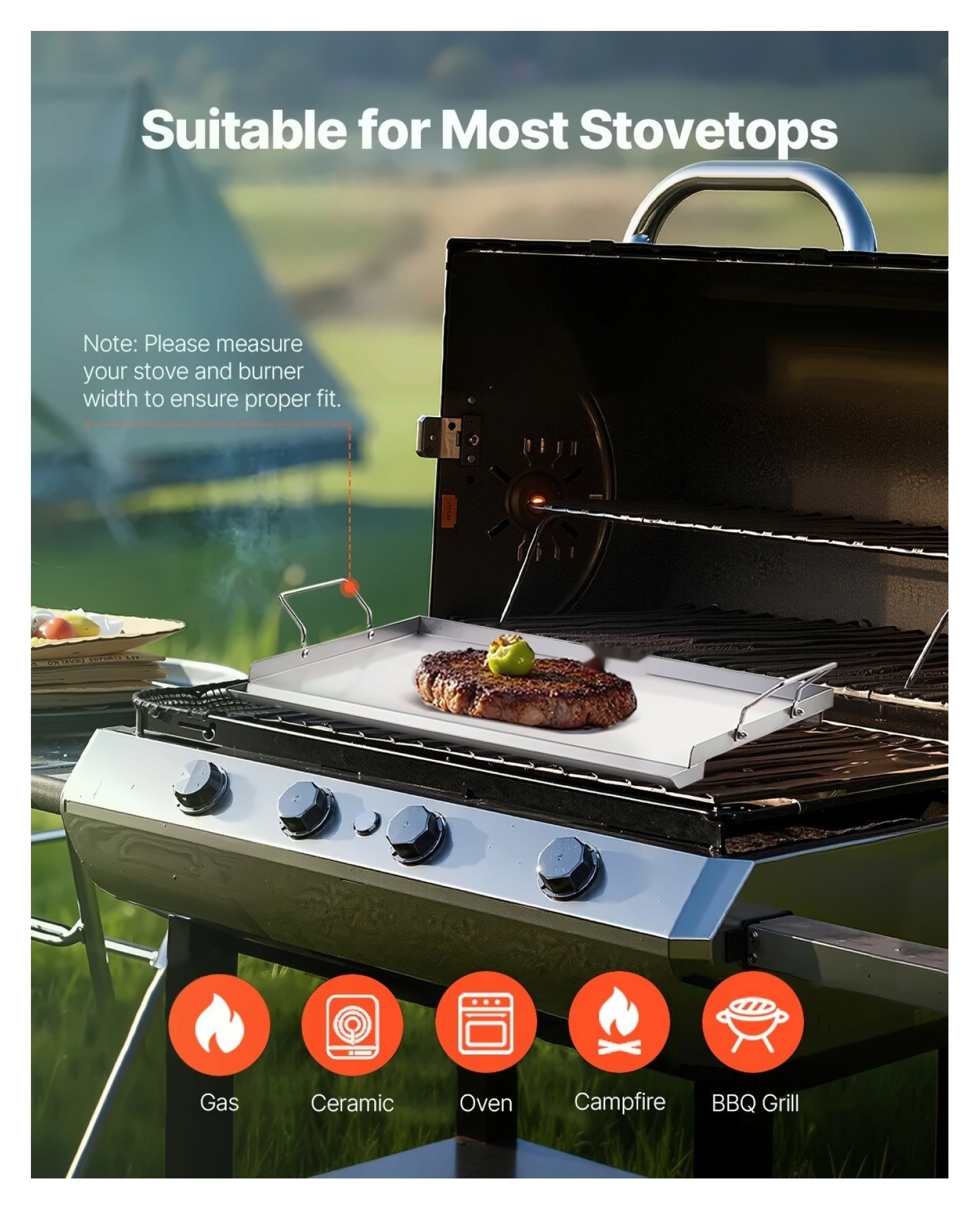 Flat Top Griddle 23x16 Inch, Stainless Steel BBQ Grill Pan